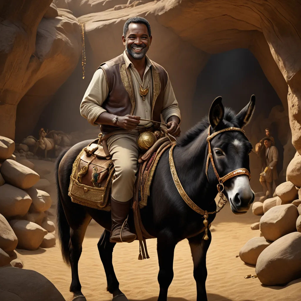 a man riding a horse in a cave with a desert background and rocks and boulders behind him, with a man in a white shirt and tan pants, harlem renaissance, a character portrait, A.D.M. Cooper, promotional image