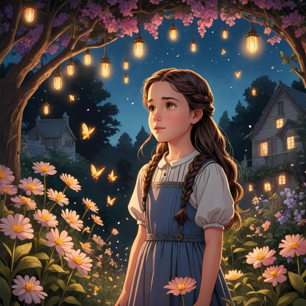 a girl in a blue dress standing in a field of flowers with a butterfly flying overhead in the sky, fantasy art, a storybook illustration, Anne Said, rossdraws global illumination