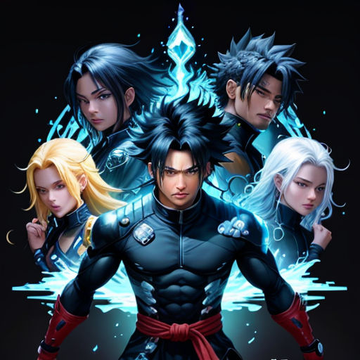 a group of characters in a video game, with the title's title in the middle of the image