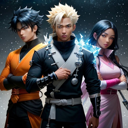 a group of people standing next to each other in front of a star sky background with stars and a light