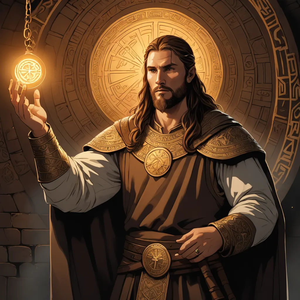 a man in a golden outfit holding a golden ball in his hand and a golden medallion in his hand, fantasy art, a character portrait, Donato Giancola, epic fantasy character art