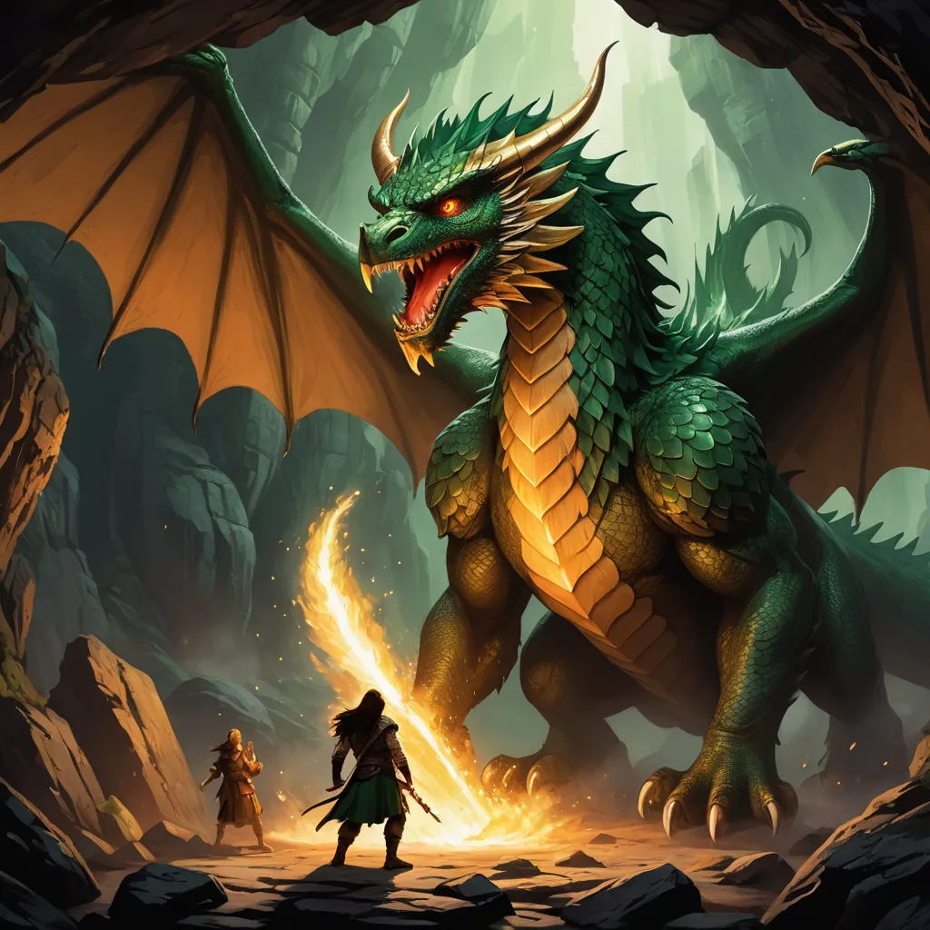 a dragon and a man in a cave with a fire in their mouth and a fire in their mouth, fantasy art, concept art, Andreas Rocha, magic the gathering artwork