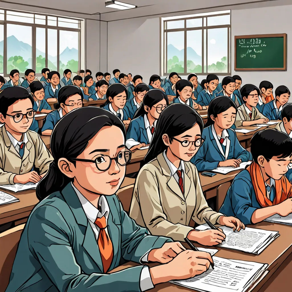 a classroom full of students with a teacher in front of them and a teacher in the back of the room, serial art, a comic book panel, Choi Buk, detailed illustration