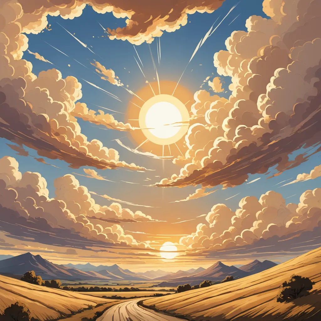 a painting of a sunset over a rural road with mountains in the background and clouds in the sky above, american scene painting, a matte painting, Dan Mumford, sun