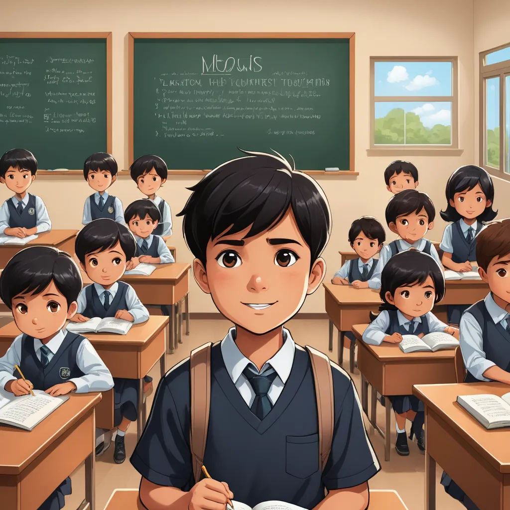 a boy in a classroom with a book in his hand and a group of other children behind him in the background, lyco art, a storybook illustration, Anthony Devas, official art
