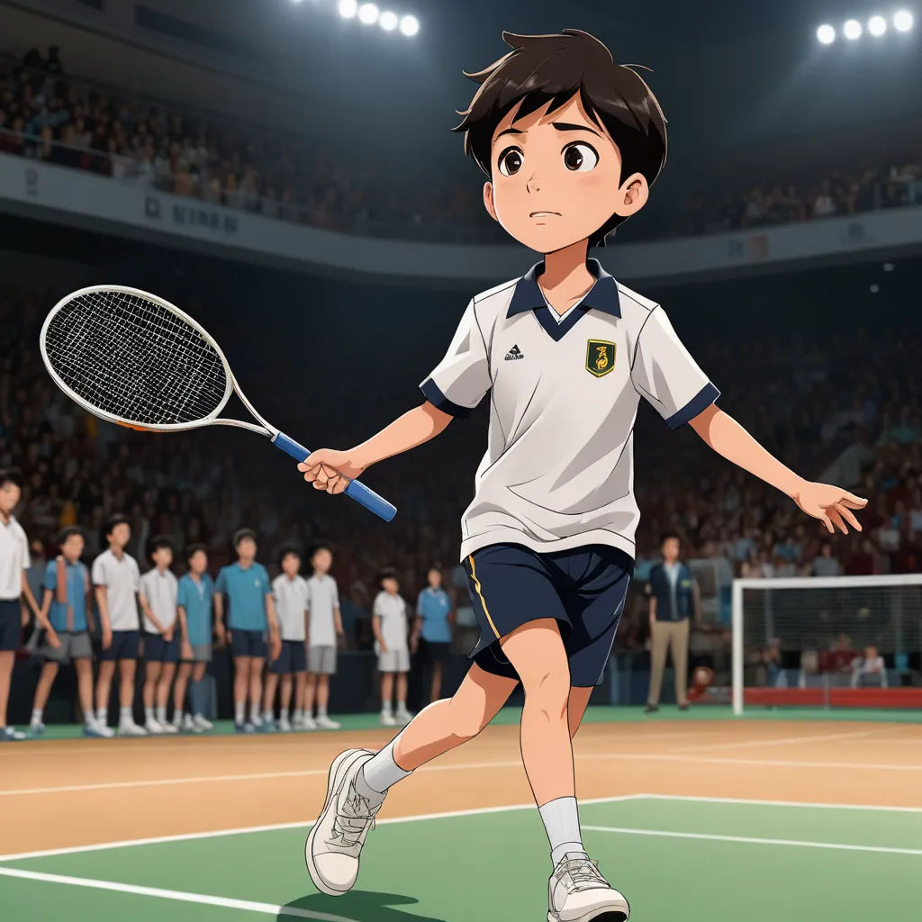 a cartoon tennis player is running with a racket in his hand and a crowd of people in the background, photorealism, concept art, Eizan Kikukawa, official art