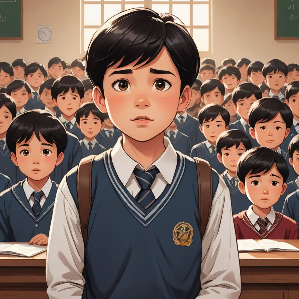 a boy in a school uniform standing in front of a classroom full of students in uniform, with a book open, vancouver school, a storybook illustration, Diego Gisbert Llorens, official art