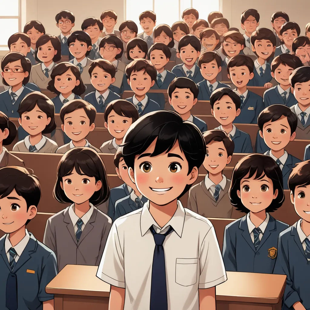 a boy in a classroom with a lot of school children in the back ground and a teacher in the front row, vancouver school, a comic book panel, Adam Manyoki, official art