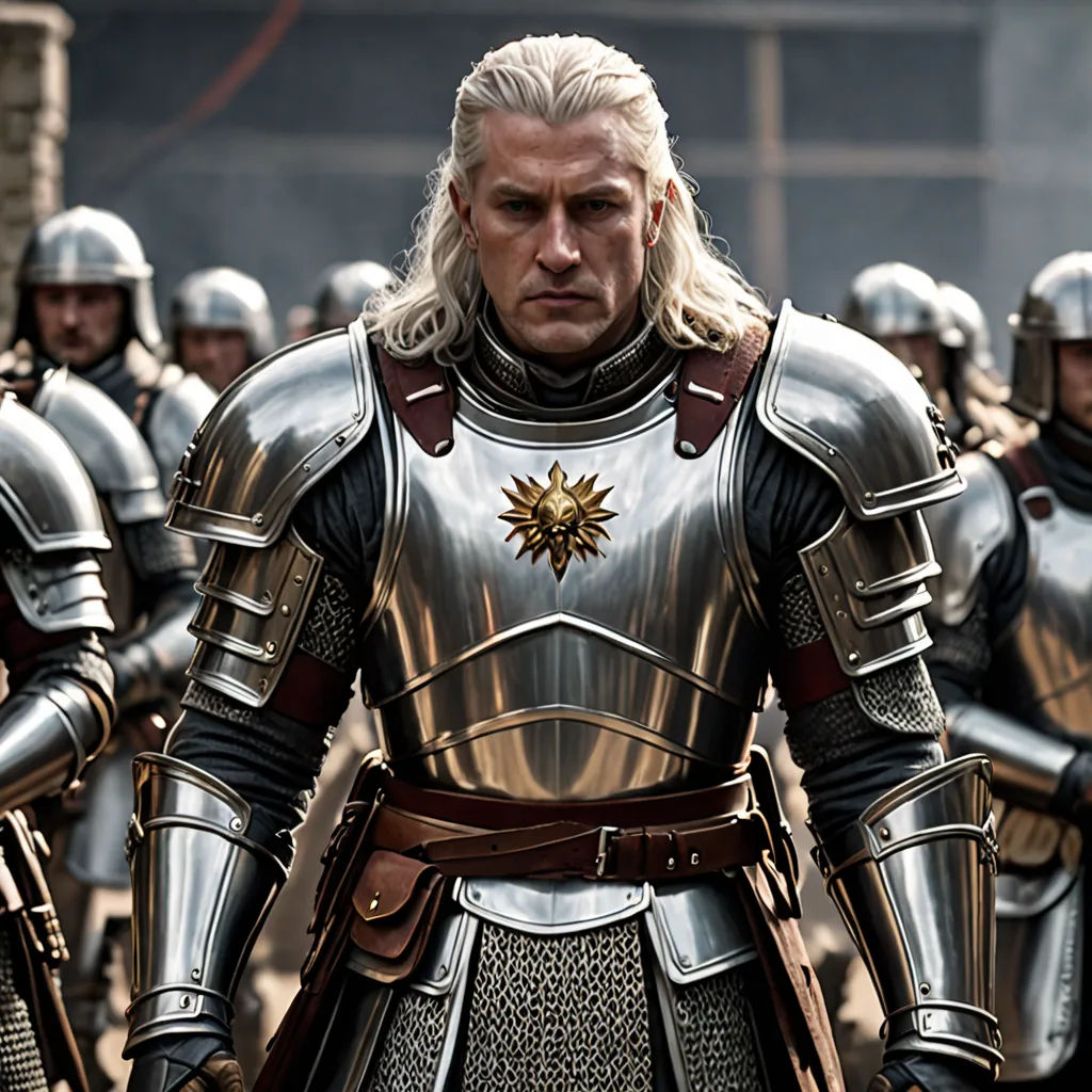 a group of men in armor standing next to each other in a field of men in full armor and helmets, antipodeans, a character portrait, Daryush Shokof, promotional image