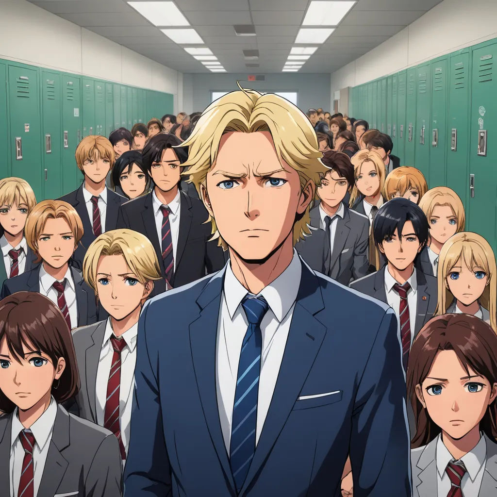 a man in a suit standing in front of a group of people in a locker room with locker doors, remodernism, concept art, Cedric Seaut (Keos Masons), official art