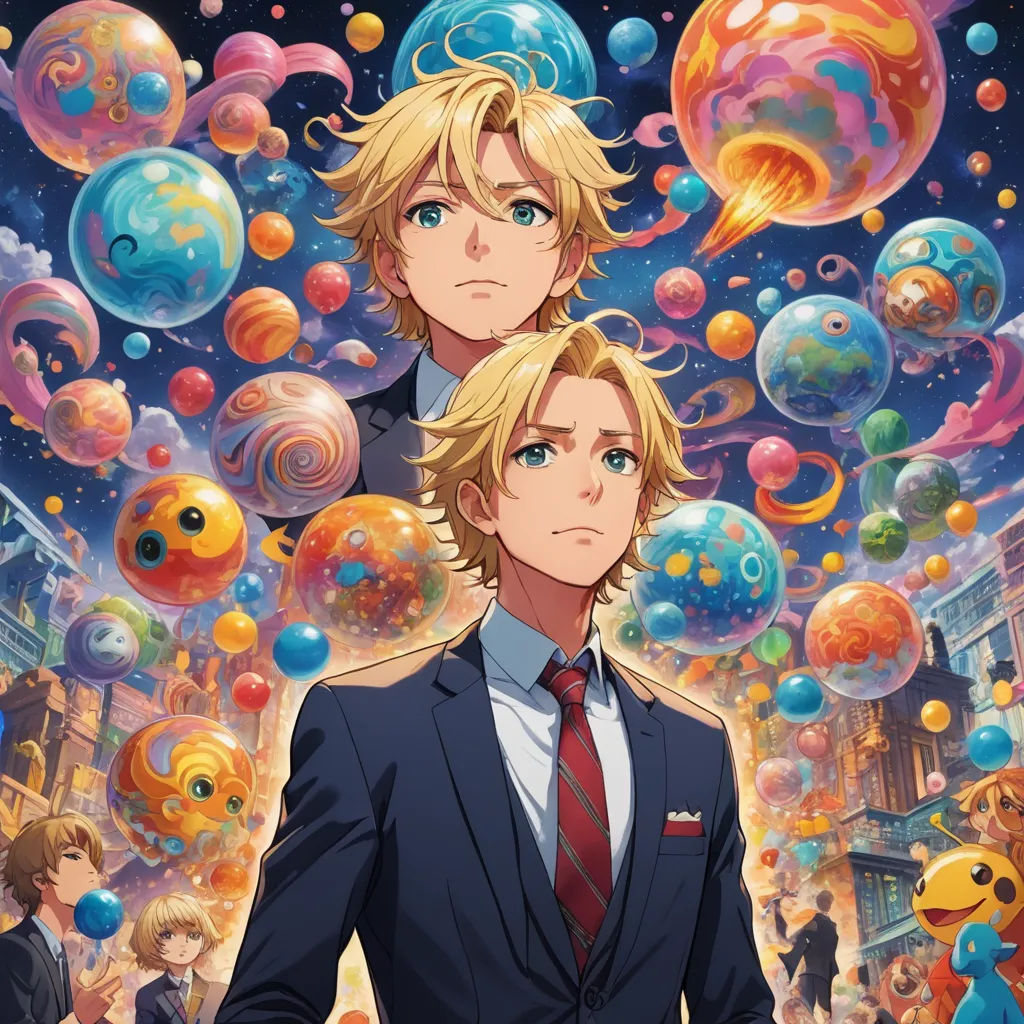 a man in a suit and tie standing in front of a bunch of bubbles with a man in a suit, remodernism, poster art, Ai-Mitsu, official art