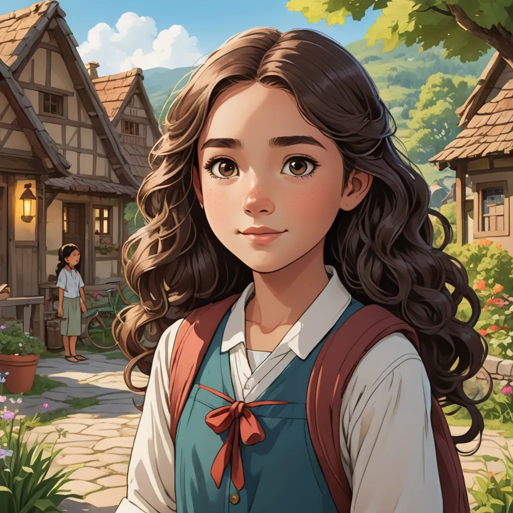 a girl in a blue dress standing in front of a house with a girl in a red dress and a boy in a white shirt, fantasy art, a storybook illustration, Alice Prin, kinkade