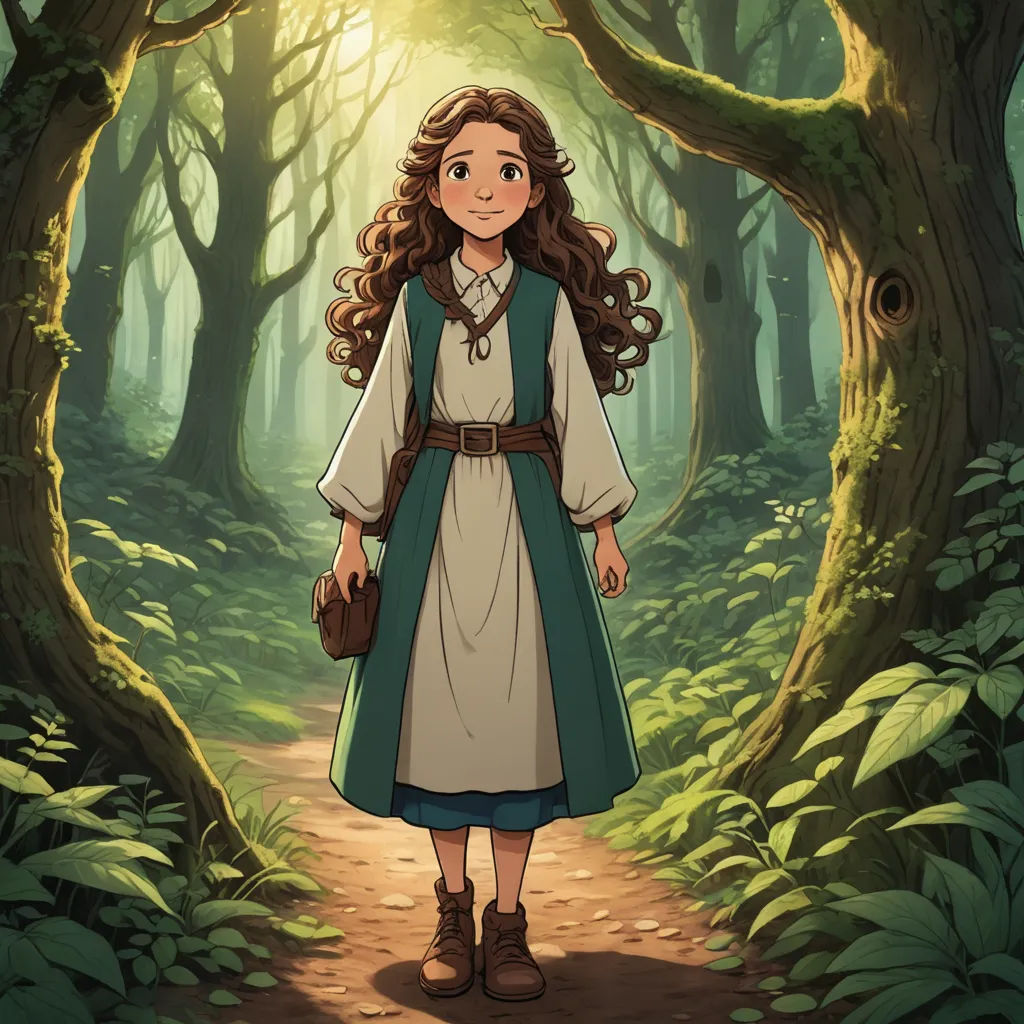 a woman in a dress standing in a forest with a bag in her hand and a handbag in her other hand, fantasy art, a storybook illustration, Clarice Beckett, official art