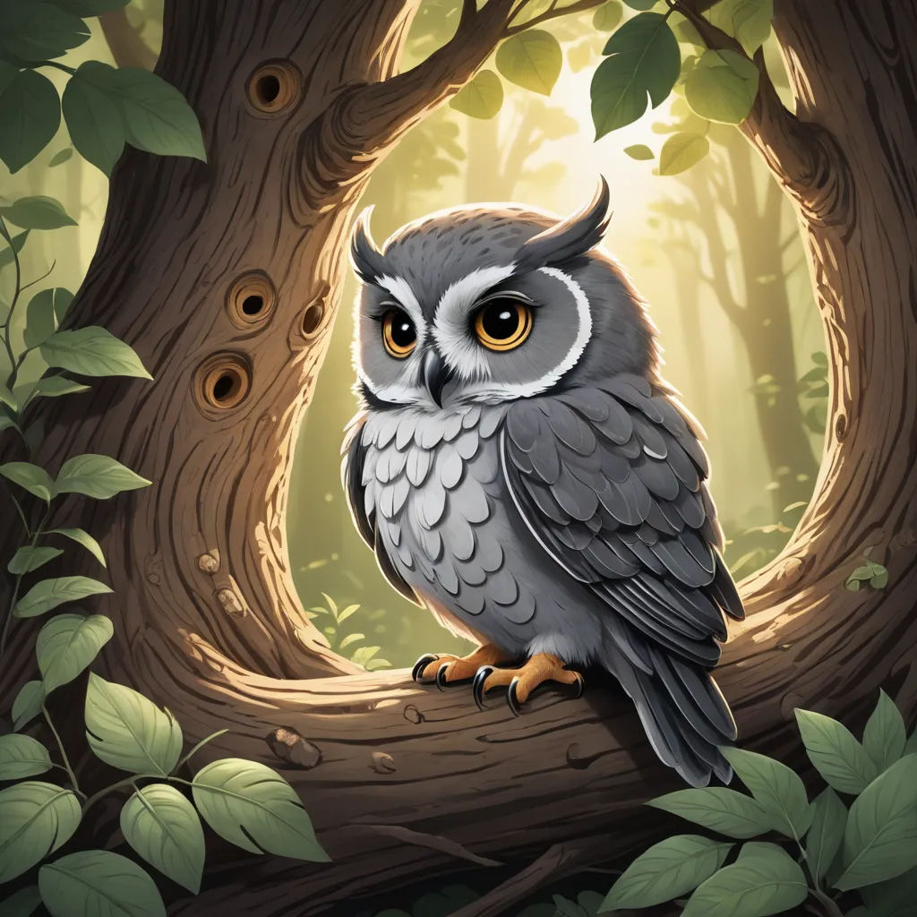 a bird sitting on a tree branch in a forest with lots of leaves and a light shining through the branches, fantasy art, a storybook illustration, Chris LaBrooy, storybook illustration