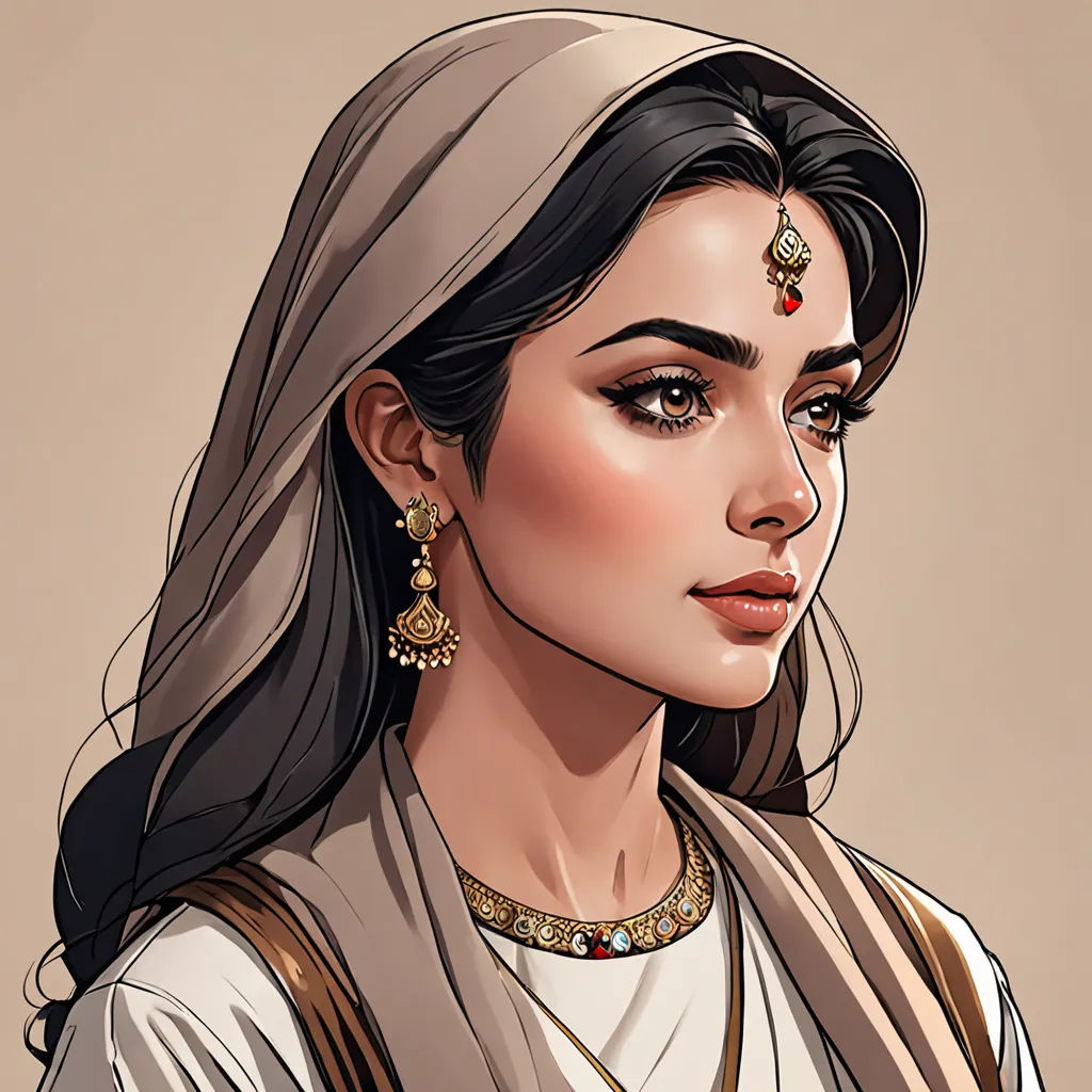a woman with a veil and a necklace on her head and a necklace on her neck and a necklace on her head, qajar art, a character portrait, Altoon Sultan, beautiful detailed