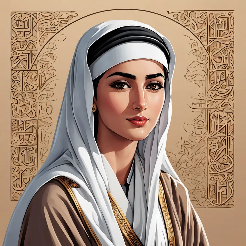 a painting of a woman in a headscarf with a gold frame behind her is a stylized image, qajar art, egyptian art, Altoon Sultan, beautiful detailed