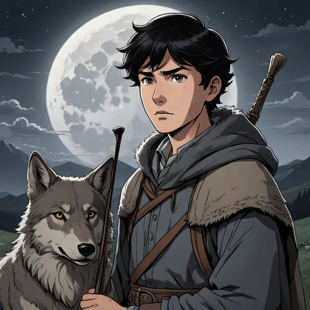 a man holding a rifle next to a wolf in front of a full moon and a full moon sky, Cedric Seaut (Keos Masons), sots art, a character portrait, official art