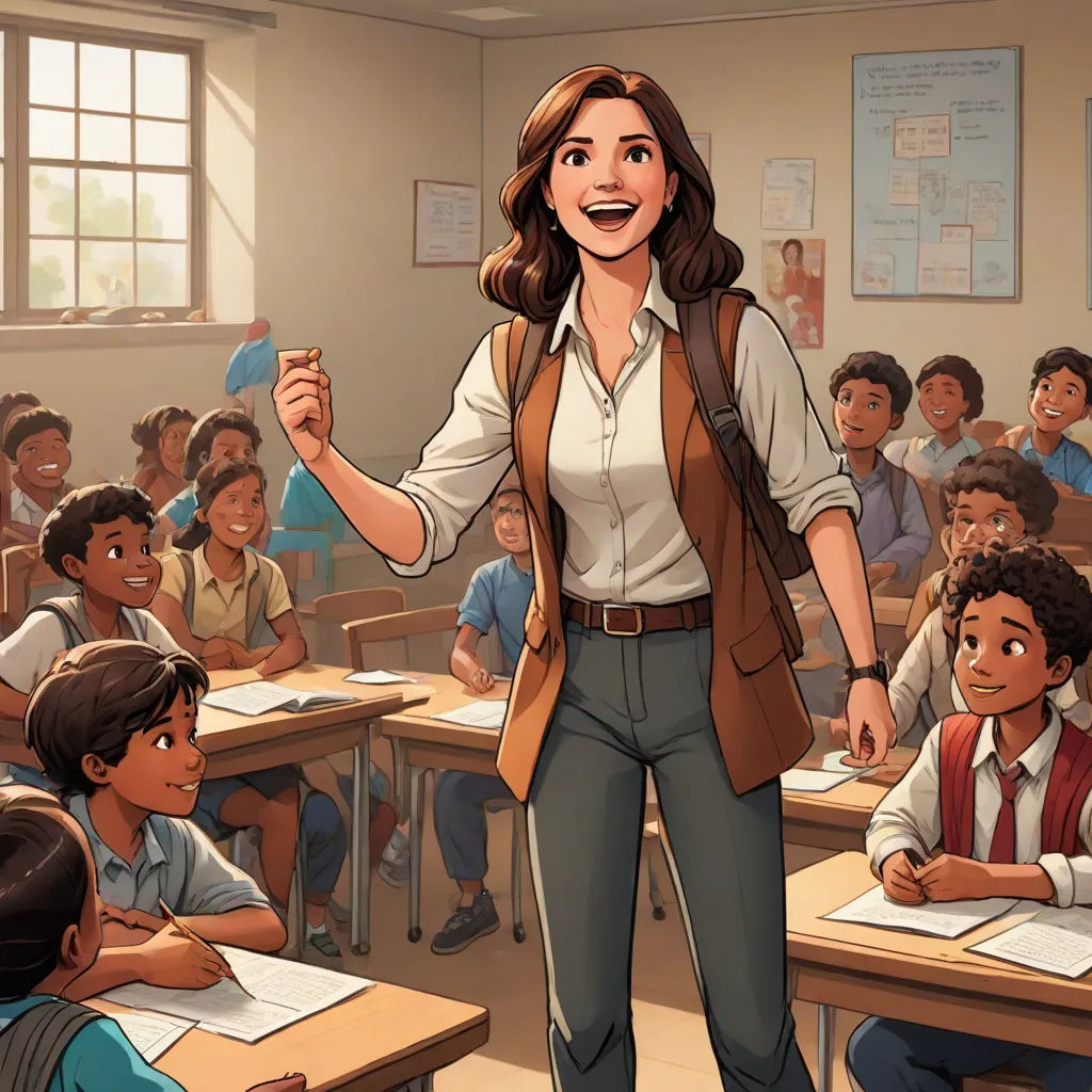 a cartoon of a woman standing in front of a classroom full of students with a book in her hand, Clarice Beckett, paris school, a comic book panel, official art