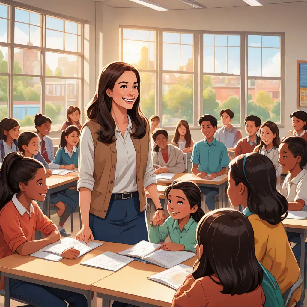 a woman standing in front of a classroom full of students in front of a window with a smiling woman, Ada Gladys Killins, paris school, a comic book panel, official art
