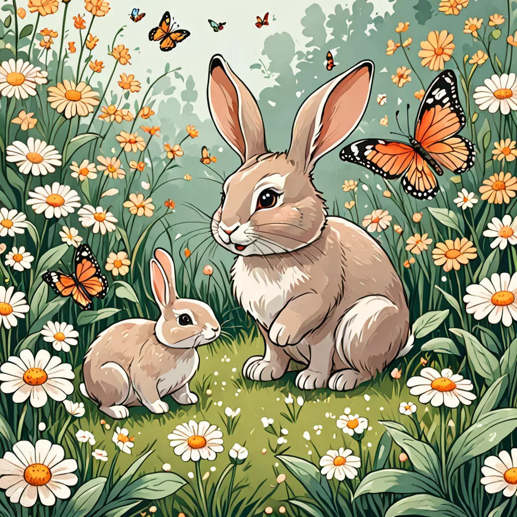 Romantic Rabbit and Butterfly