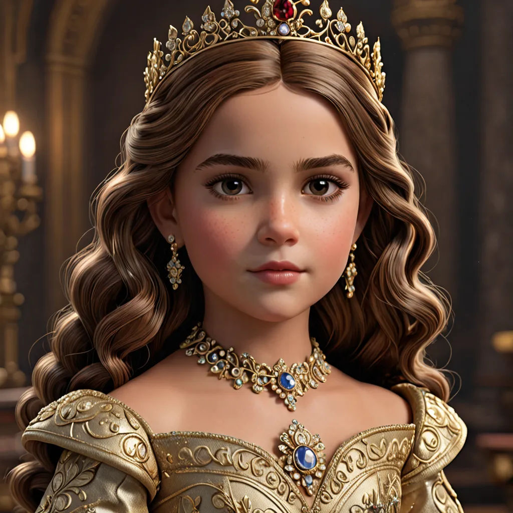 a digital painting of a young girl wearing a tiara and necklace with a diamond necklace and earrings on, Celia Fiennes, photorealism, a computer rendering, cgstudio