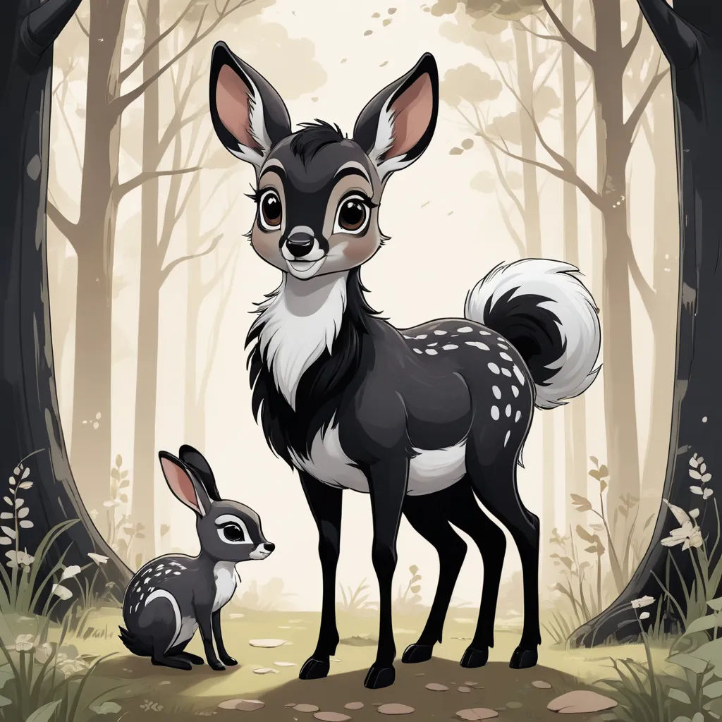 a small deer and a baby deer in a forest with trees and grass on a sunny day with a moon in the sky, furry art, a character portrait, Anne Said, leesha hannigan