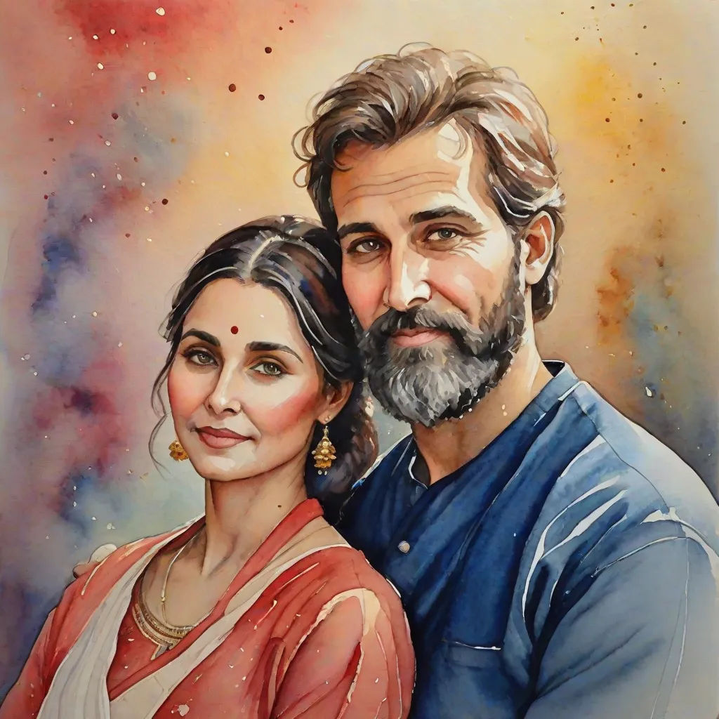 a painting of a man and woman with a space background behind them, and a colorful sky behind them, figurative art, a detailed painting, Esao Andrews, detailed painting