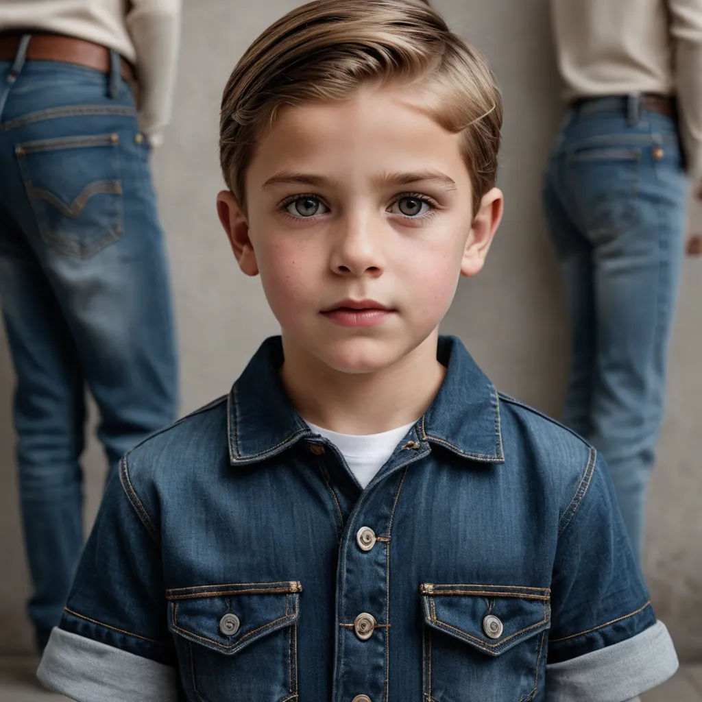 a young boy with a serious look on his face and jeans on his body, standing in front of a group of people, hyperrealism, a character portrait, Christian Hilfgott Brand, portrait photography