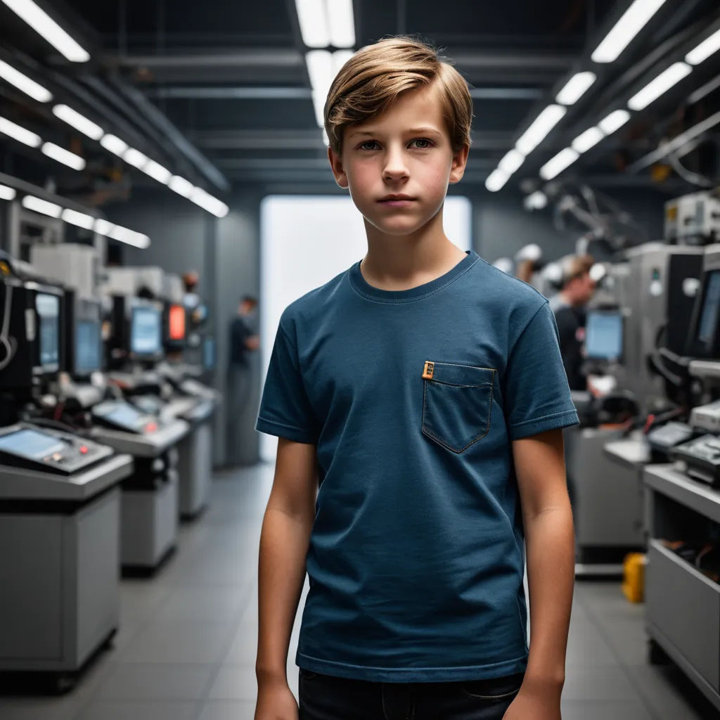 a young boy standing in a room with many computers on the walls and a lot of monitors on the wall, les automatistes, a stock photo, Daniel Lieske, vfx