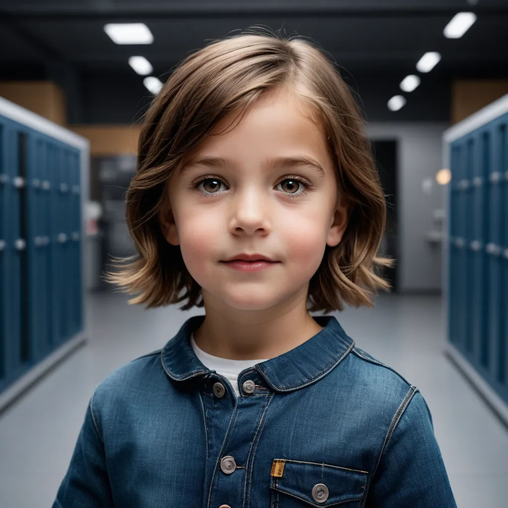 a young boy standing in a hallway with lockers in the background and a blue jacket on his shoulders, paris school, a stock photo, Daniel Lieske, portrait photography