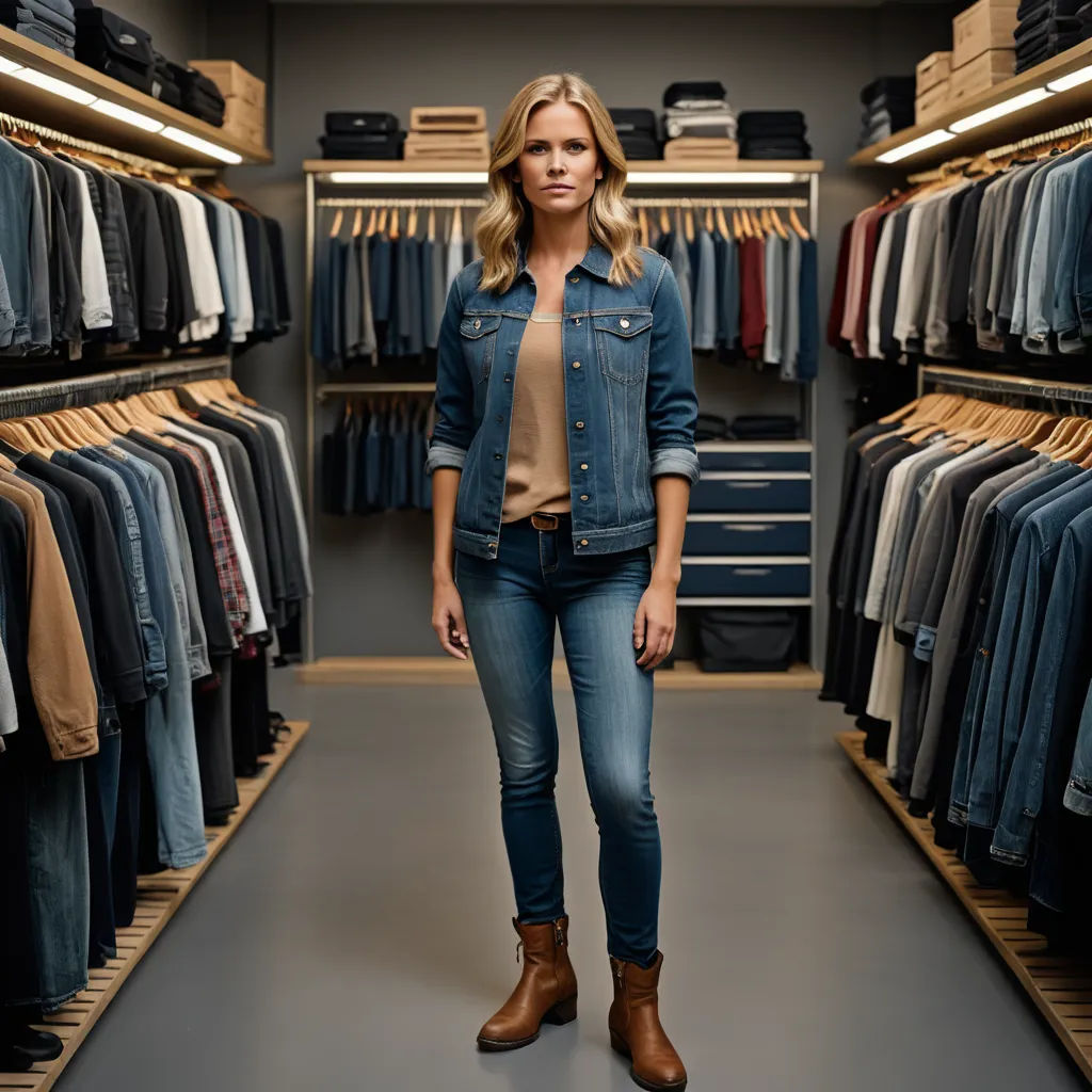 a woman standing in a closet with a lot of clothes on racks and shelves in front of her,, superflat, a digital rendering, Christian Hilfgott Brand, promotional image