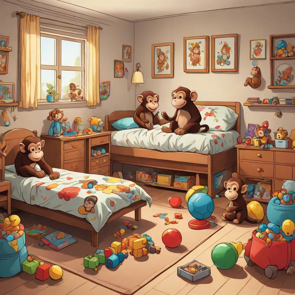 a bedroom with a bed, a dresser, and a bunch of stuffed animals on the floor and a window, furry art, a storybook illustration, Chris LaBrooy, highly detailed digital painting