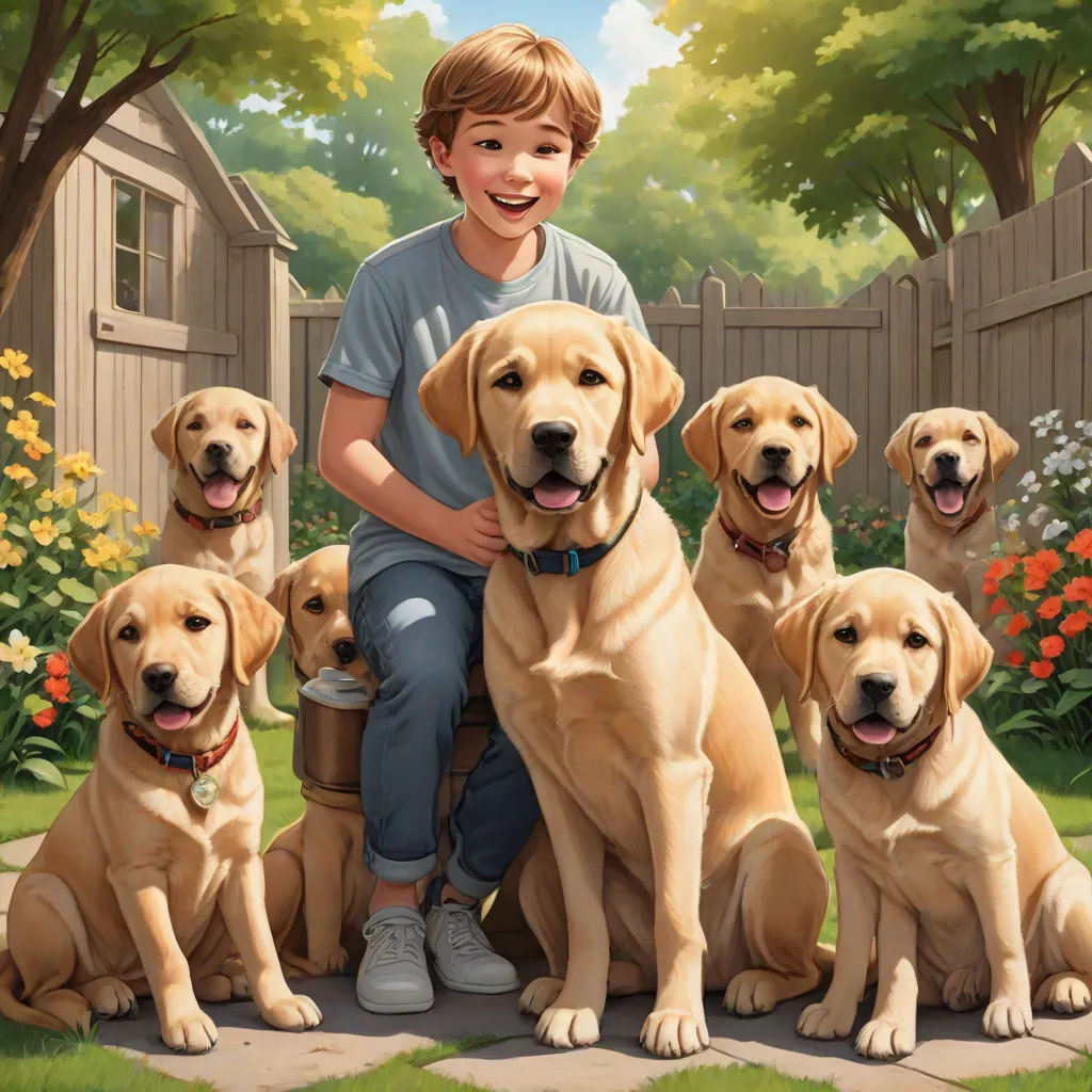 a boy sitting on a bench with a bunch of dogs in front of him and a fence in the background, american scene painting, a storybook illustration, F Scott Hess, official art