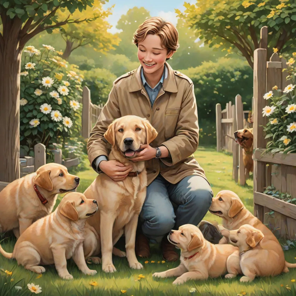 a painting of a woman with her dogs in a garden with daisies and daisies in the background, american scene painting, an oil painting, Aaron Jasinski, kinkade