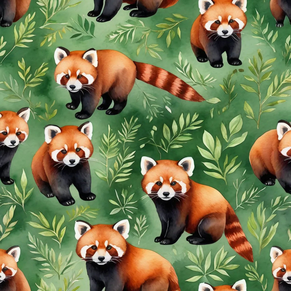 a red panda bear on a green background with leaves and plants on it's sides and a smaller red panda bear on the right side, furry art, a detailed painting, Chris LaBrooy, highly detailed digital art