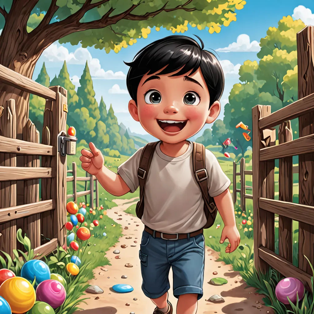 a boy is walking down a path with an easter egg in his hand and an easter egg in his hand, lyco art, a storybook illustration, Diego Gisbert Llorens, storybook illustration
