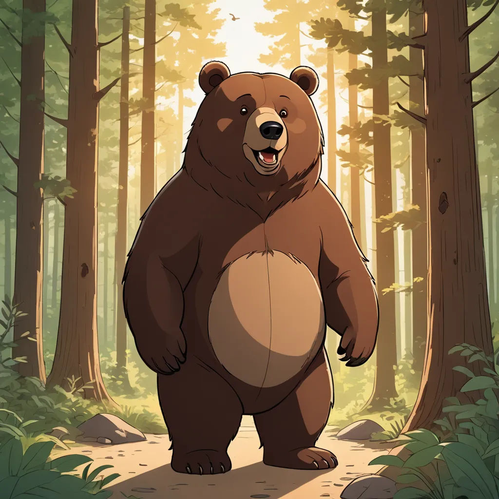 a bear standing in the middle of a forest with a big ball in its mouth and a big smile on its face, furry art, concept art, Chris LaBrooy, official art
