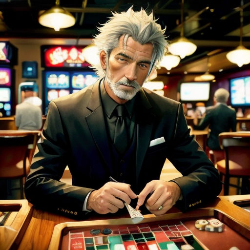 a man in a suit and tie playing roulee at a casino table with a lot of roulee cards
