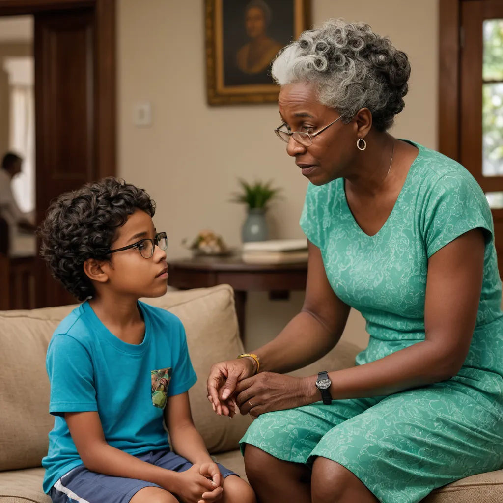 a woman and a child sitting on a couch talking to each other in a living room with a painting on the wall, art & language, a stock photo, Elizabeth Forbes, movie still