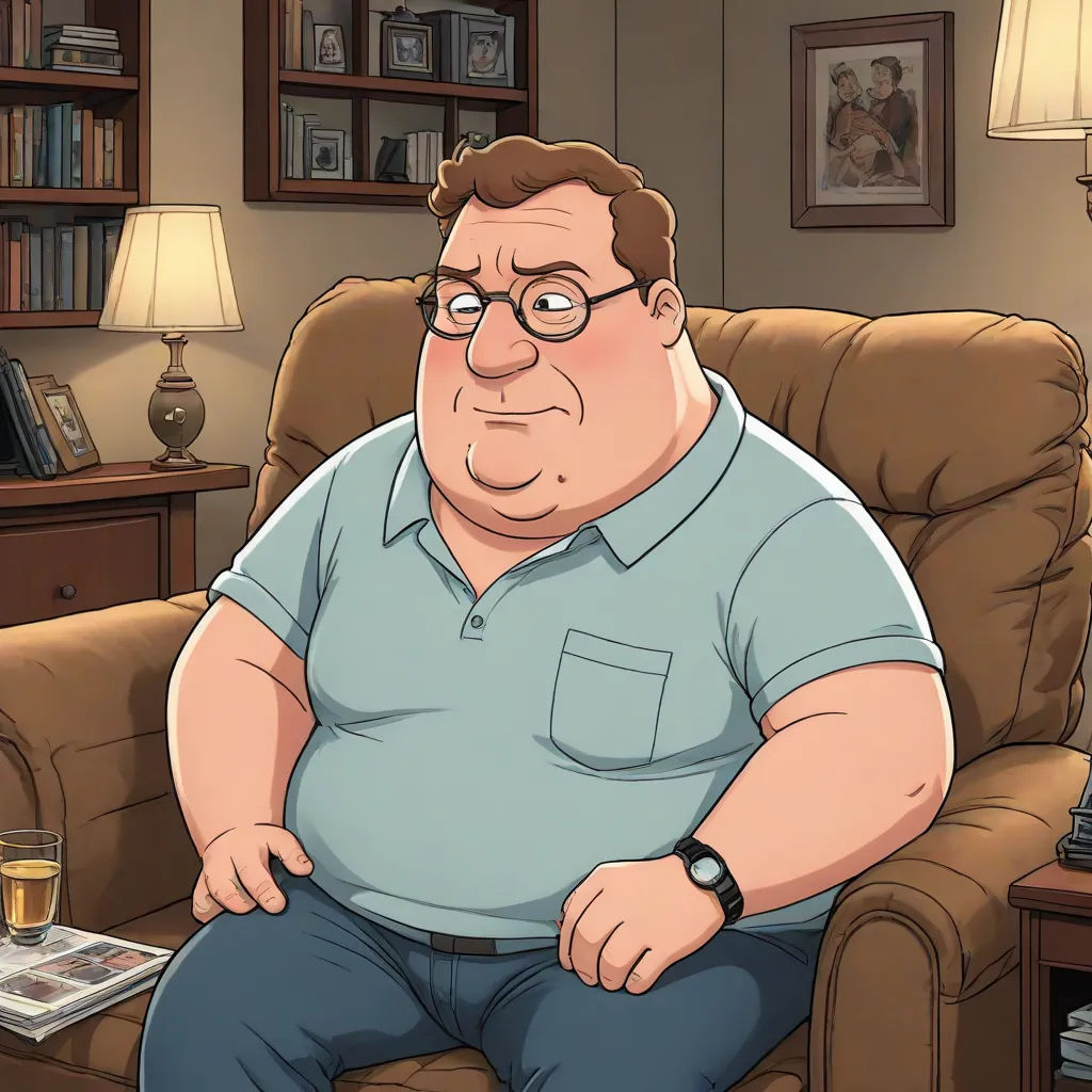 a man sitting in a chair with a glass of beer in his hand and a book on the table, a character portrait, Anthony Palumbo, american realism, animated