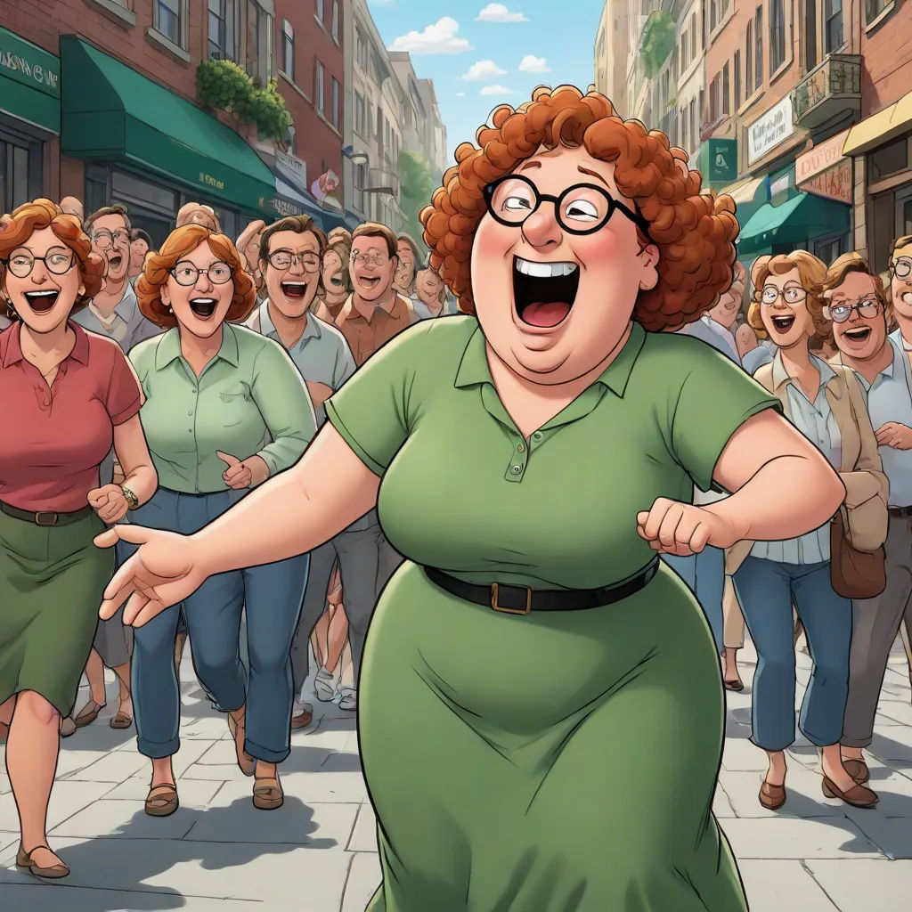 a woman in a green dress is dancing in front of a crowd of people on a city street with buildings, a comic book panel, Eileen Aldridge, fantastic realism, official art