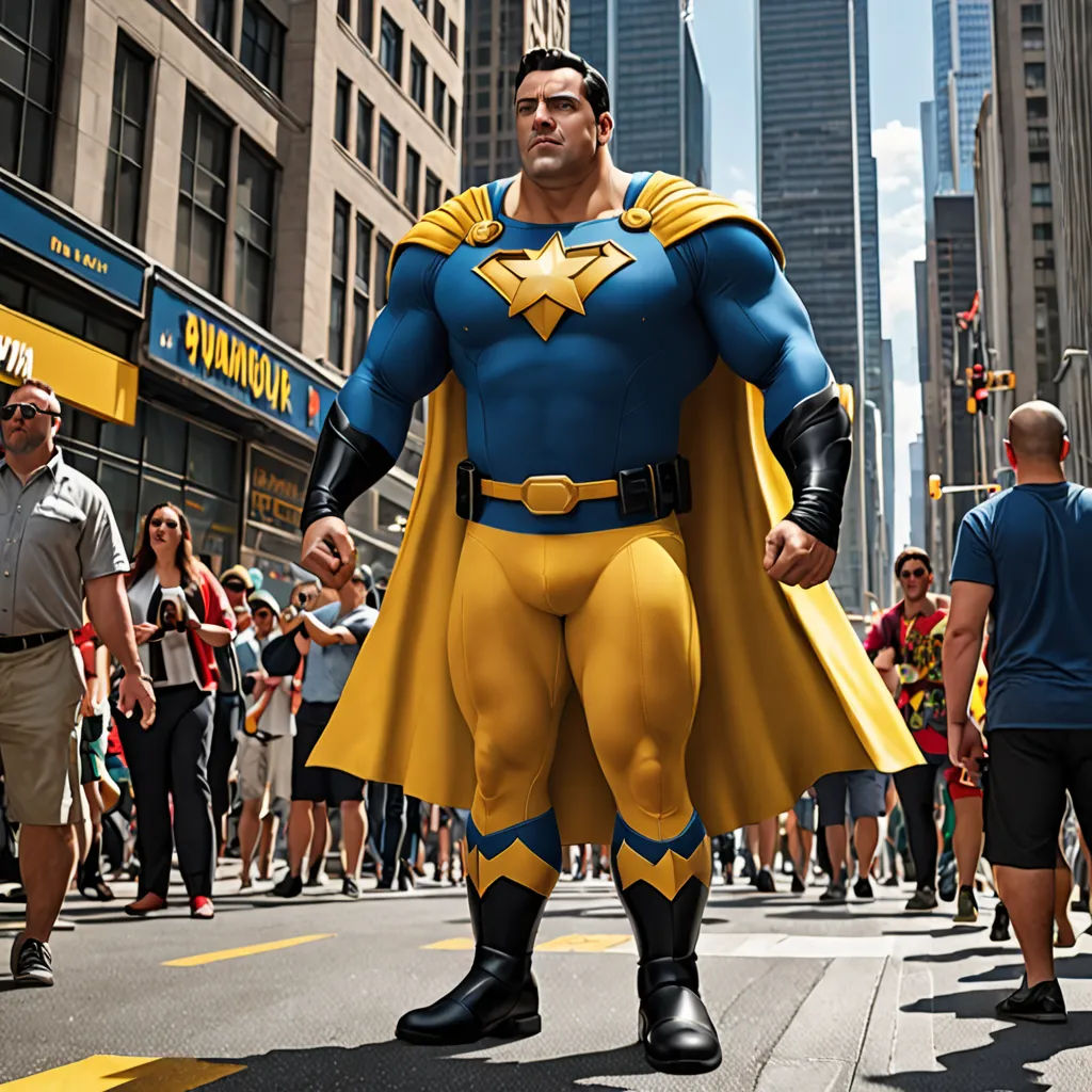 a man dressed as a superman walking down a street in a parade with people watching him from the side, fantastic realism, a comic book panel, Anthony Palumbo, promotional image
