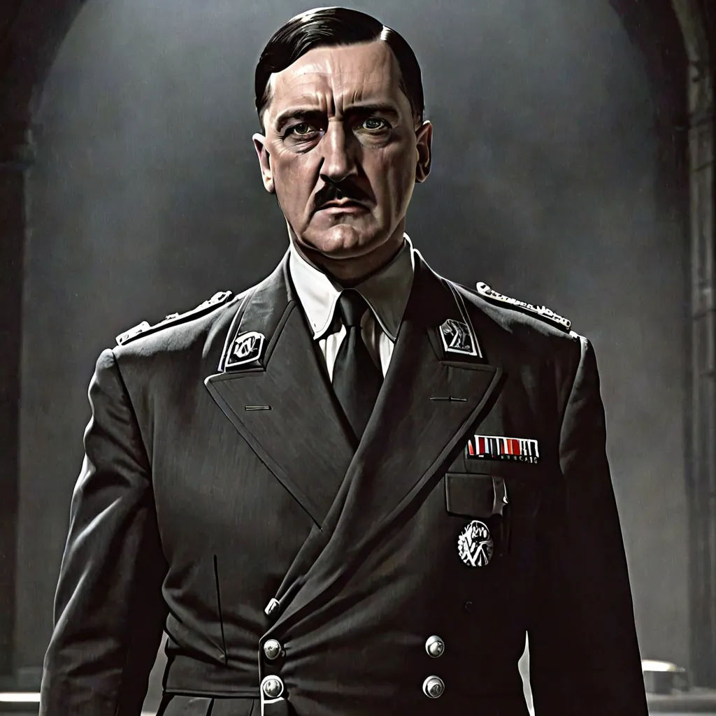 a man in a military uniform with a mustache and mustache mustache, in a dark room with a archway, sots art, a character portrait, Adolf Born, photorealistic portrait