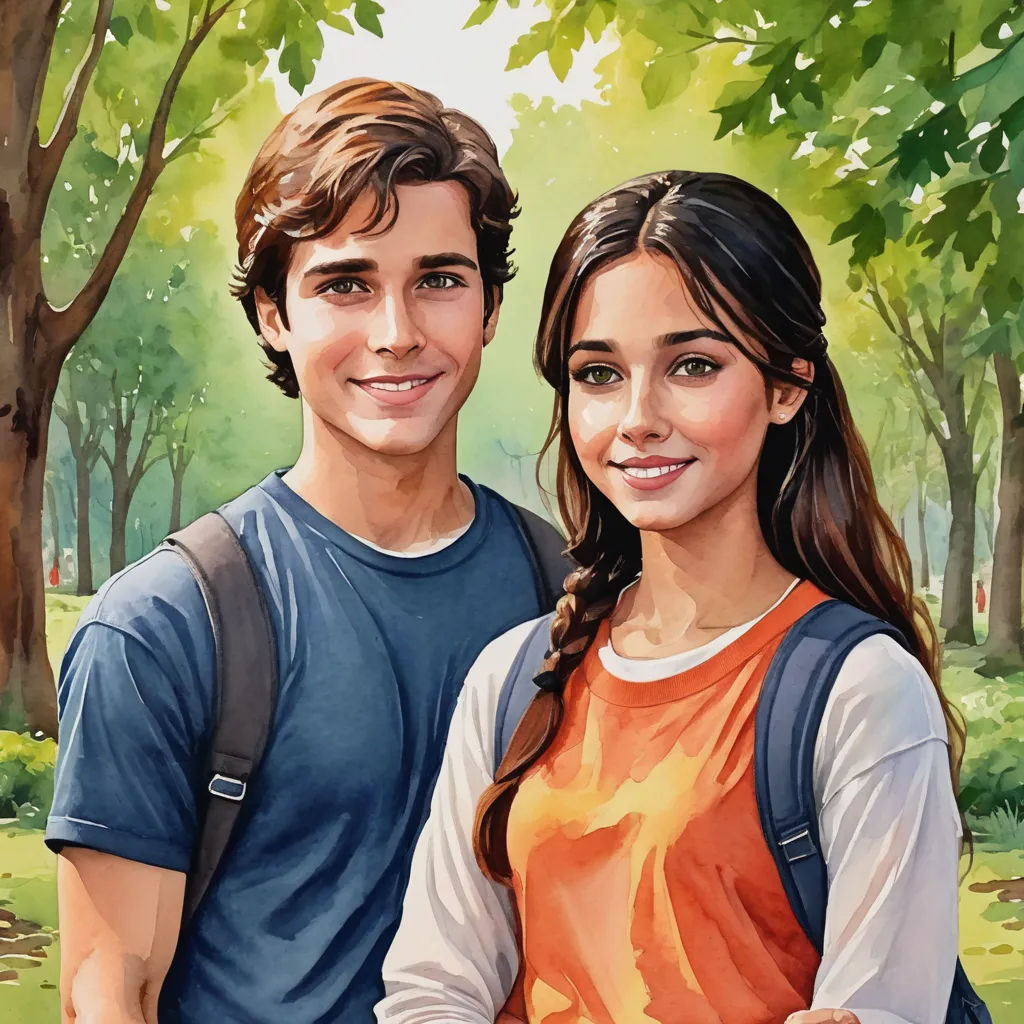 a painting of a couple standing next to each other in a park with trees and grass in the background, american scene painting, a storybook illustration, Colin Middleton, ultra realistic illustration