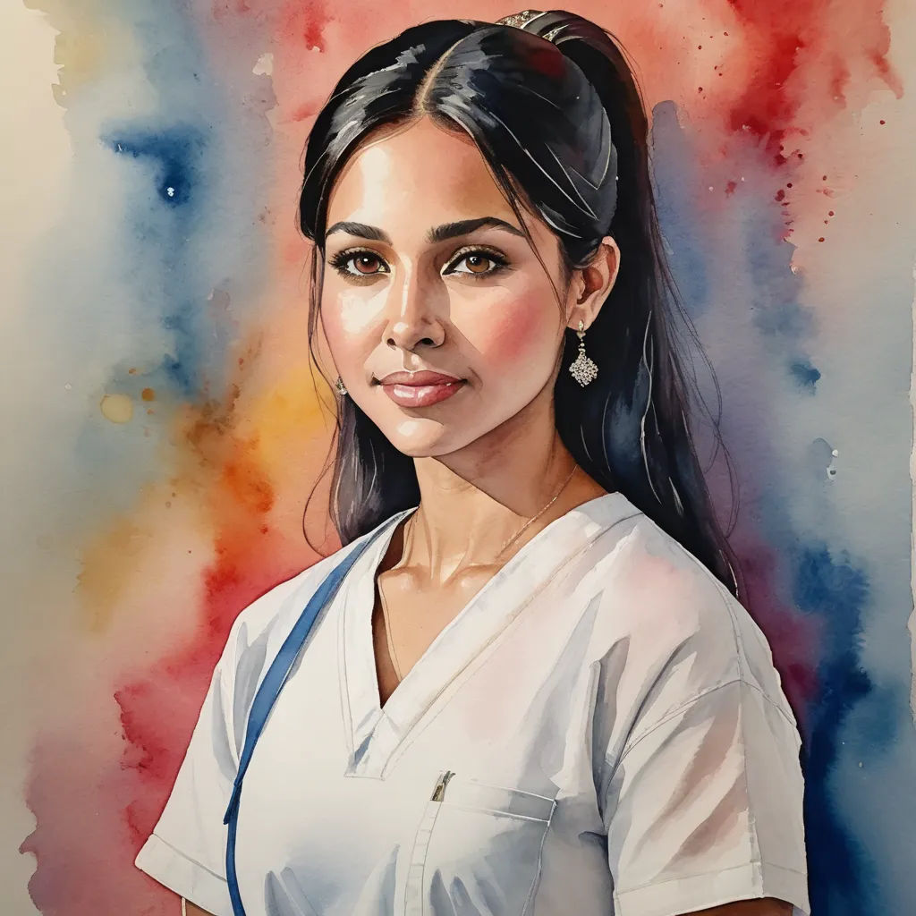 a painting of a woman in a white shirt and blue tie and earrings, with a red and blue background, figurative art, a watercolor painting, artist, realistic portrait
