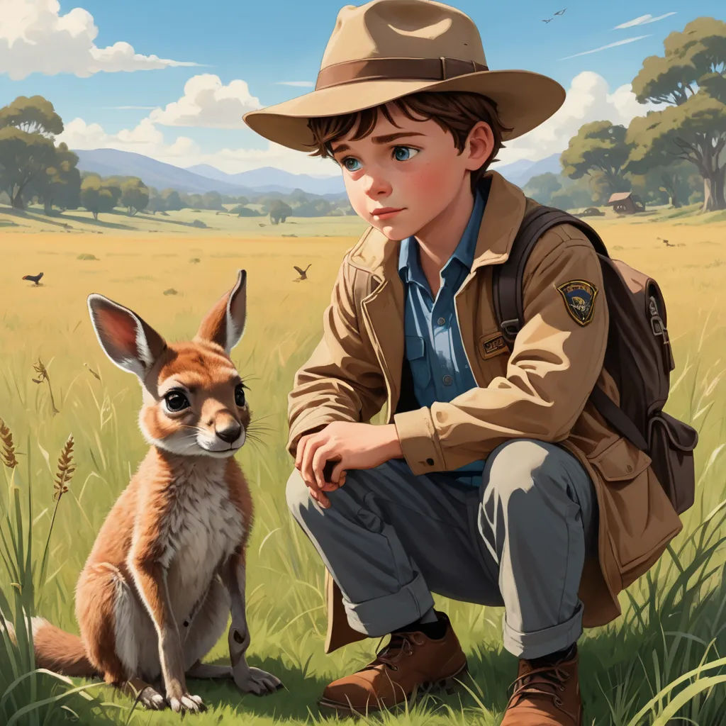 a painting of a boy and a fox in a field with a sky background and clouds in the background, furry art, a storybook illustration, Aaron Jasinski, key art