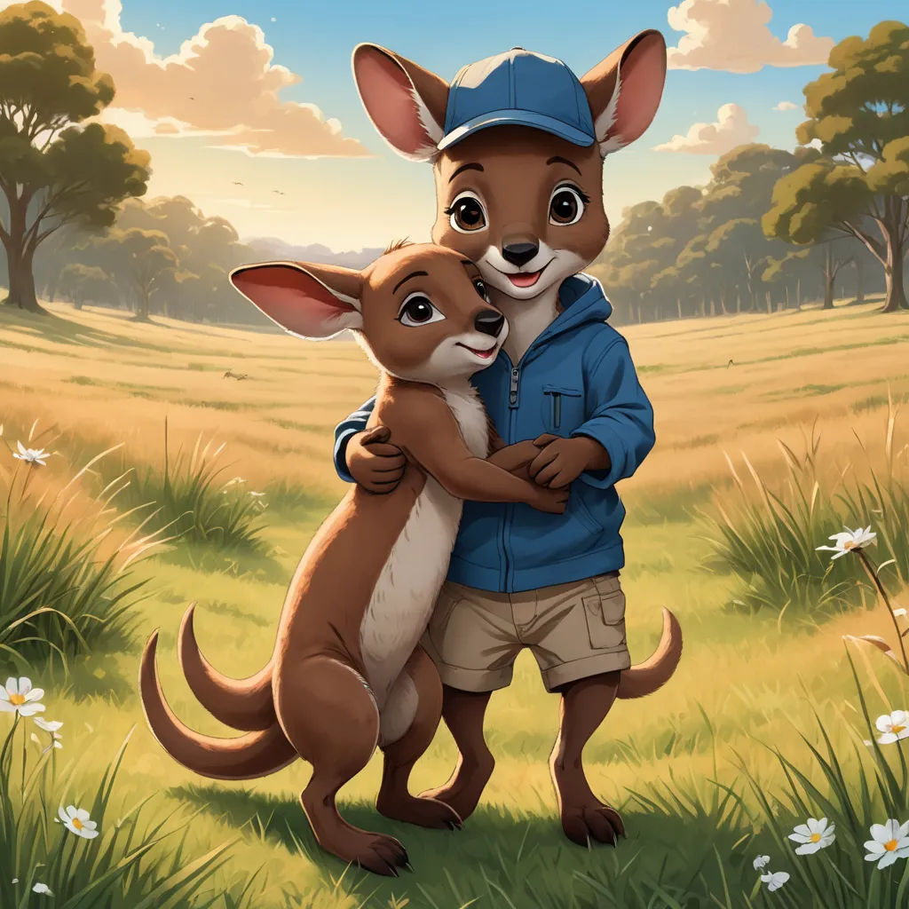 a cartoon character hugging a small dog in a field of grass and flowers with a sky background and clouds, furry art, poster art, Chris LaBrooy, official art