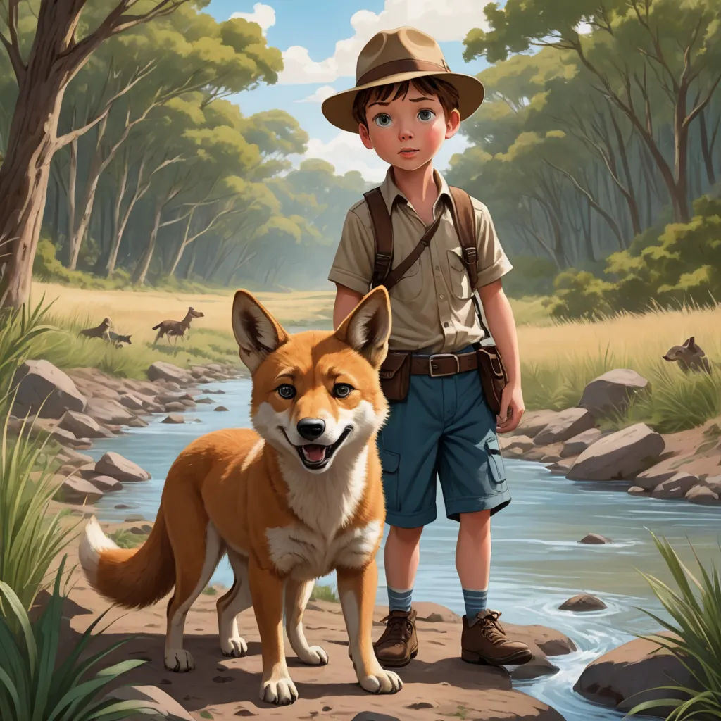 a boy and a dog standing in a forest by a stream of water and rocks, with a forest scene in the background, sots art, a storybook illustration, Aaron Jasinski, official art