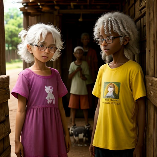 two children standing next to each other in a doorway with a dog on the other side of the door
