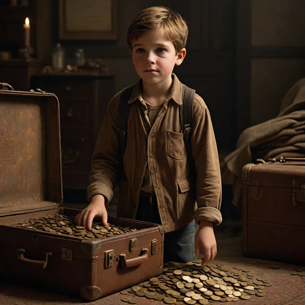 The next day, Ben woke up and opened the suitcase. To his surprise, he found two coins instead of one! He was amazed and overjoyed at this magical turn of events.